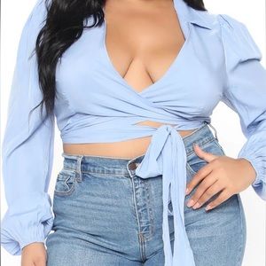 Brand new plus size blue fashion nova cropped wrap top